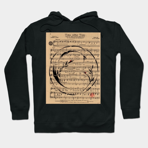 Time After Time - Sumie Enso Ink Brush Painting on Vintage Sheet Music Hoodie by tranquilwaters